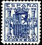 Spain 1936 Coat Of Arms 30 CTS Blue Edifil 801